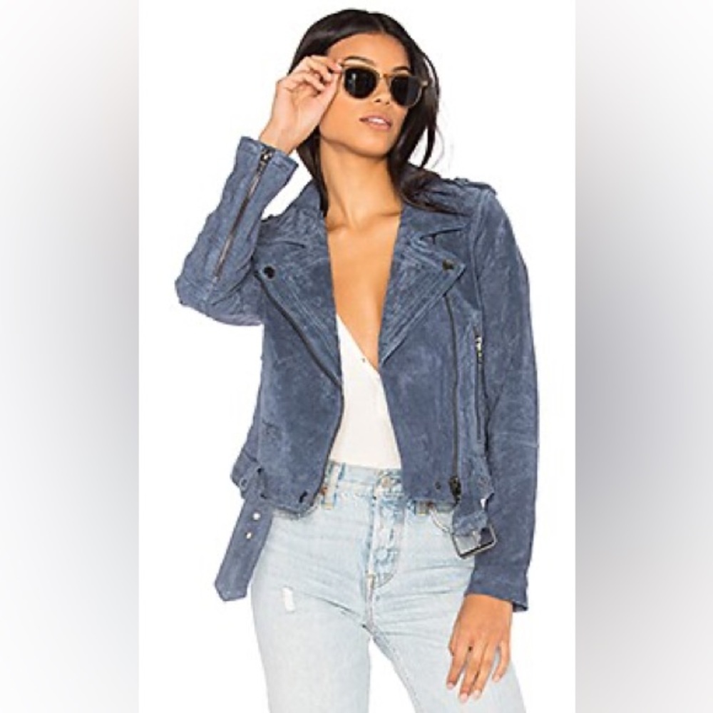 [Blank NYC] suede moto jacket in Slate Blue
